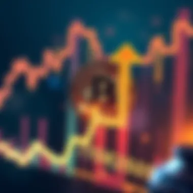 A graphic showing Bitcoin symbol with an upward trending arrow and a bright background, symbolizing a potential price surge to 75K amid market speculation.