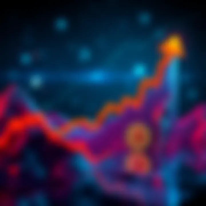 A graph showing a steep rise in Bitcoin prices with an arrow pointing upward, symbolizing a potential increase to 85k-90k.