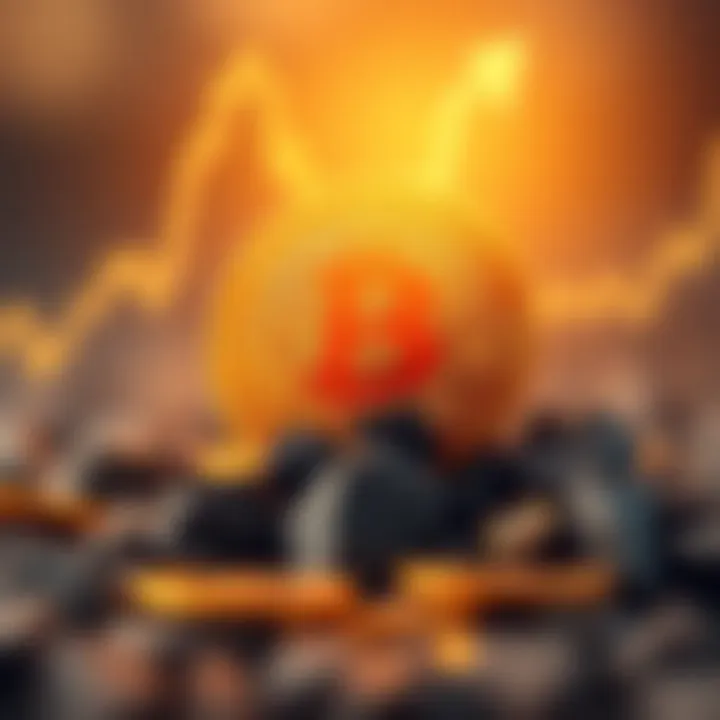 Bitcoin price surge with upward trend Bitcoin symbol with a rising graph indicating a price increase to 70K after Trump's decision on Iran