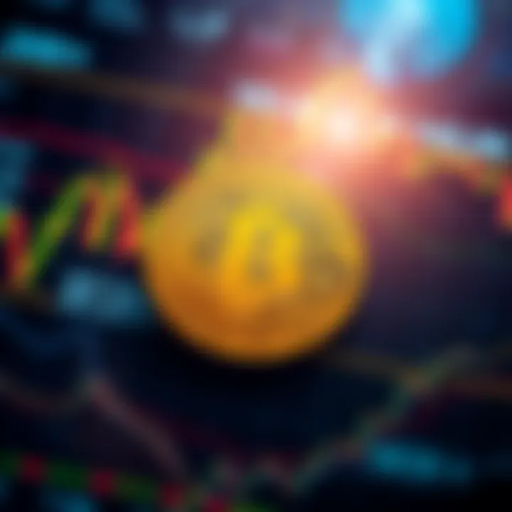 Bitcoin Price Surge Bitcoin symbol rising with a background of a stock market graph and news headlines about Trump and Iran ceasefire.