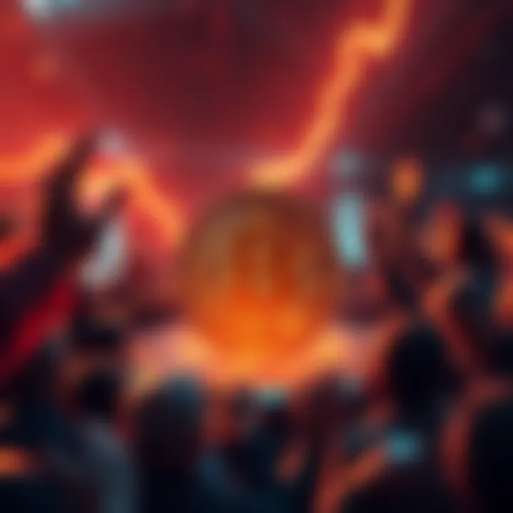 Bitcoin price surge A visual representation of Bitcoin rising towards a target of 80k, with excited investors in the background.