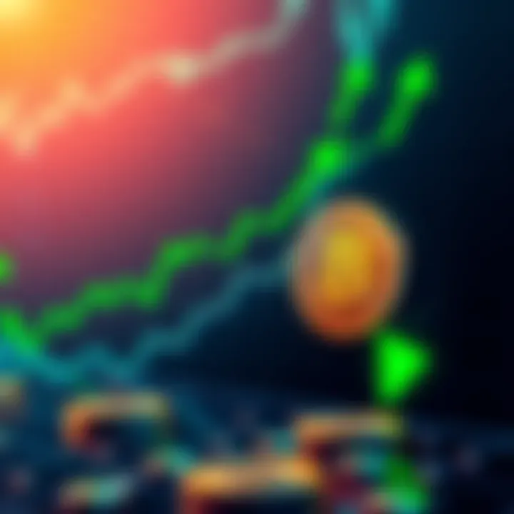 A graph showing Bitcoin's price rising to 80 thousand dollars, with green arrows indicating growth.