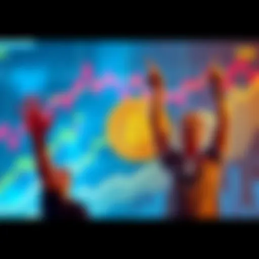 Graph showing Bitcoin price rising with happy investors celebrating the gains, symbolizing confidence and resilience in the cryptocurrency market.