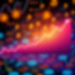 Graph showing Bitcoin's price rising sharply over time with a background of digital currency symbols