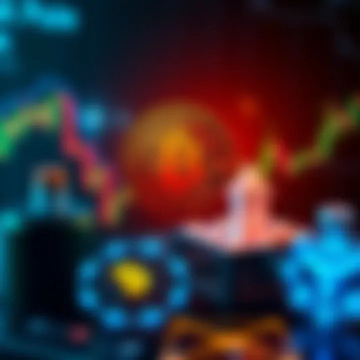 A graphic showing a Bitcoin price chart alongside icons representing blockchain technology, highlighting the contrast between price and tech focus.