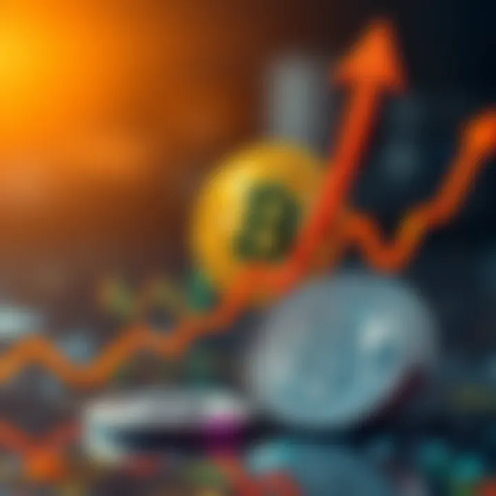 A graphic representation showing Bitcoin's price trend with an upward arrow, symbolizing speculation about its rise to $400K, alongside a silver coin for comparison.