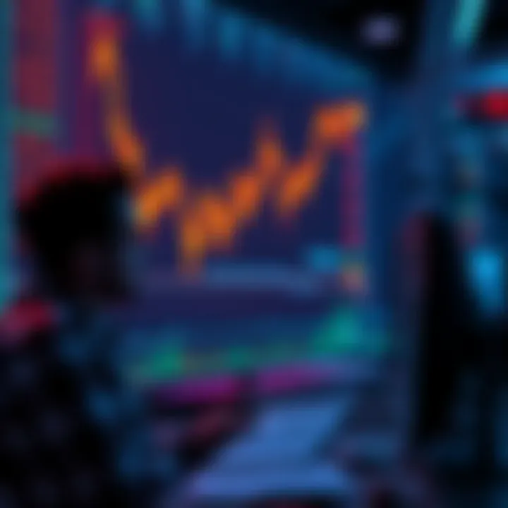 A chart showing Bitcoin prices dropping, with frustrated traders looking at their screens