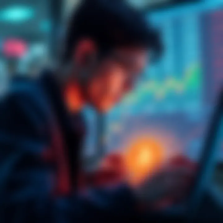 A person looking at Bitcoin prices on a laptop while considering a large purchase