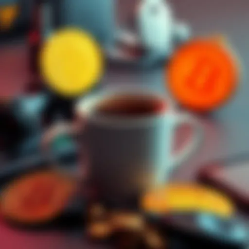 A coffee cup and tech gadgets showing purchases made with Bitcoin