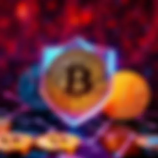 A digital representation of Bitcoin symbols with a shield, illustrating enhanced security against quantum threats.