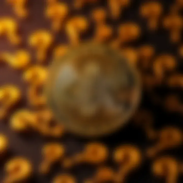 A Bitcoin symbol surrounded by question marks, representing the debate about its value and utility.