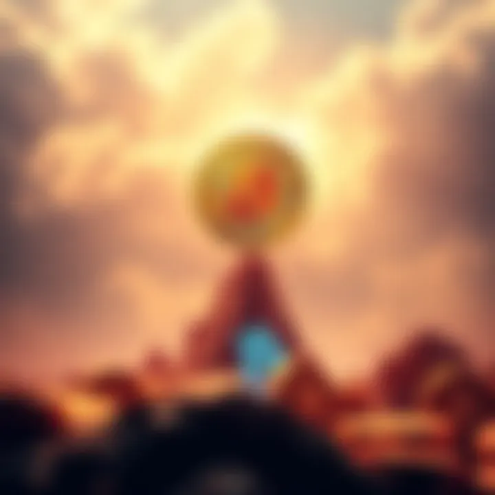 Bitcoin reaching new heights A visual representation of Bitcoin soaring above a graph showcasing its potential rise, with digital currency symbols around it