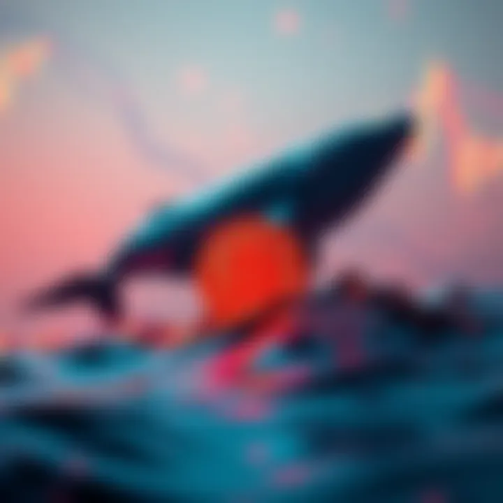 A visual representation of Bitcoin's price chart showing an upward trend with whale graphics symbolizing large holders affecting the market.