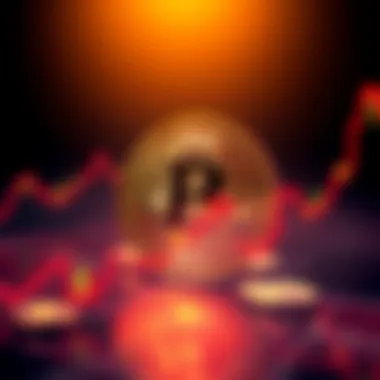 Bitcoin logo with an upward trend line showing record highs in the background