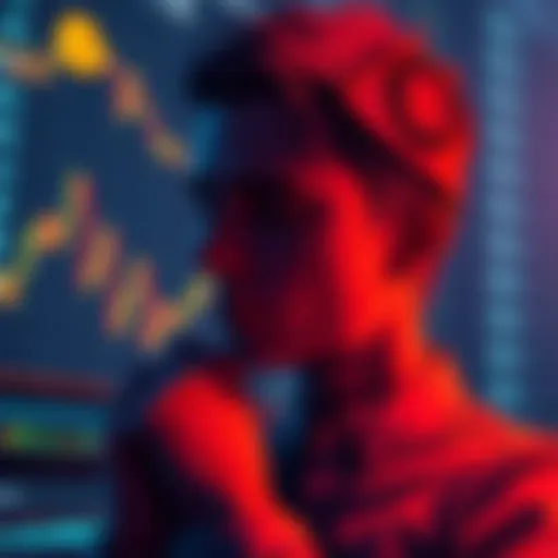 Bitcoin regret A person looking at a chart showing Bitcoin prices with a thoughtful expression, symbolizing regret over missed selling opportunities.