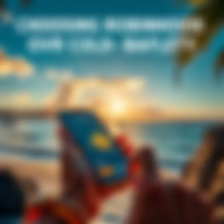 A person looking at the Robinhood app showing Bitcoin balance on a smartphone, with beach scenery in the background, symbolizing Hawaii's natural beauty