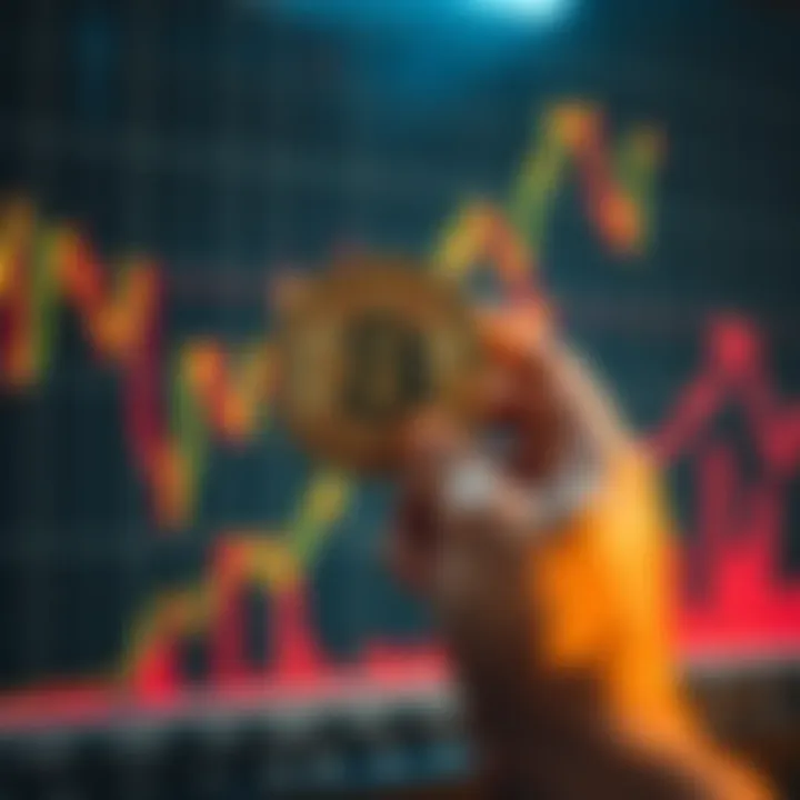 Graph showing Bitcoin price drop after a small sale, with a hand holding a Bitcoin symbol