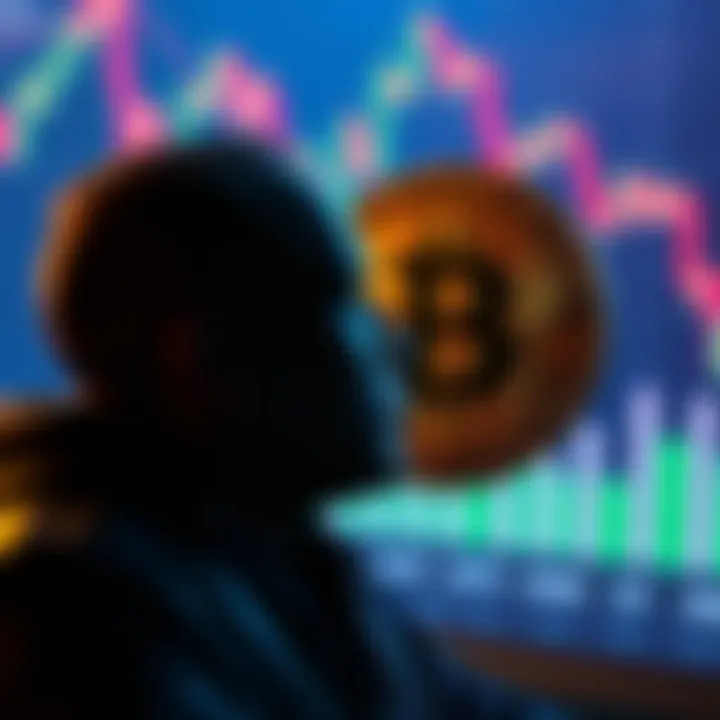 Bitcoin Sale Reflection A Bitcoin holder thinking about selling their cryptocurrency, with a graph showing market trends in the background.