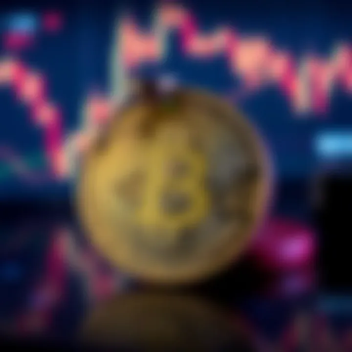 A representation of Bitcoin being sold with financial charts in the background, indicating market activity and institutional strategy shift.