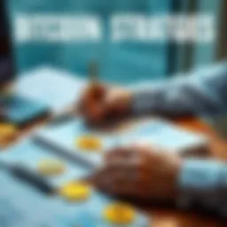 A person reviewing financial plans with a notebook and Bitcoin symbols on the table, representing smart strategies for accumulating Bitcoin.