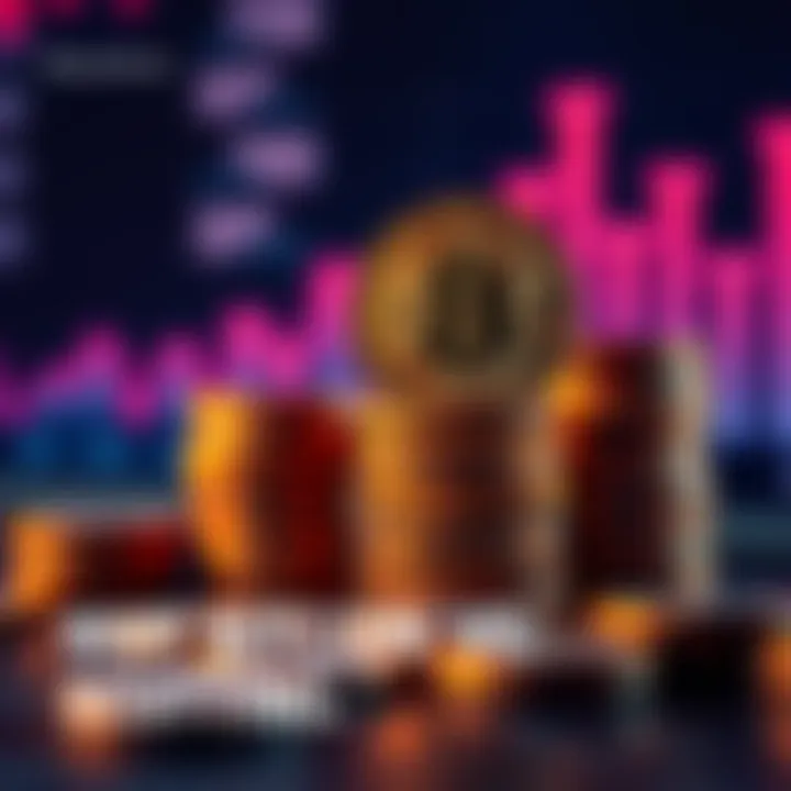 A visual representation of Bitcoin coins stacked with a graph showing low demand and limited supply, highlighting the disconnect in market interest.