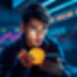 A person looking worried while checking Bitcoin prices on a smartphone with a digital wallet in the background.