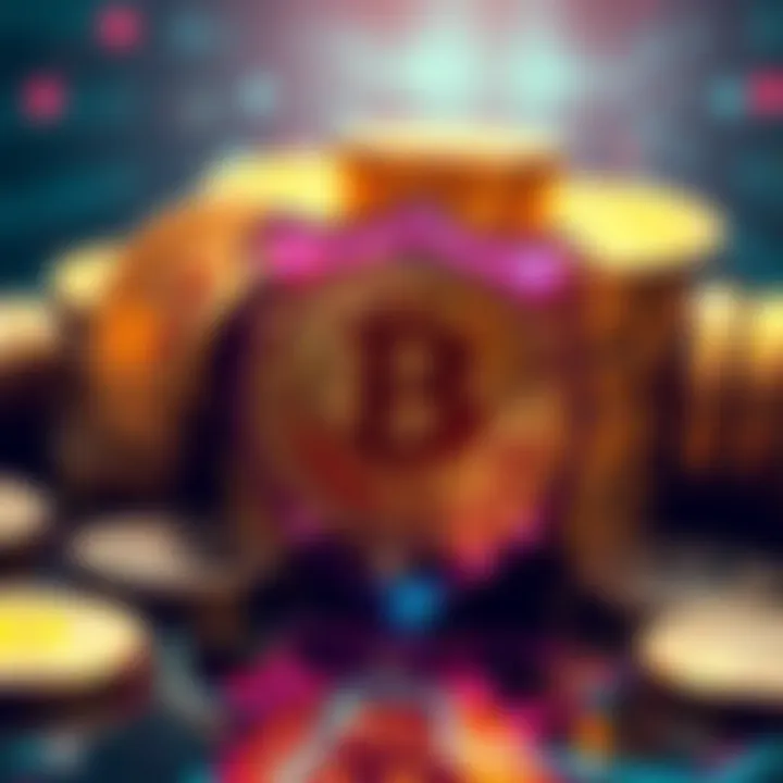 A digital representation of Bitcoin coins with a shield, symbolizing protection against quantum attacks.