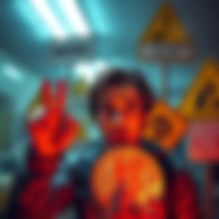 A person selling Bitcoin with a worried expression, surrounded by warning signs about loan risks and collateral losses, depicting the dangers of using Bitcoin for loans.