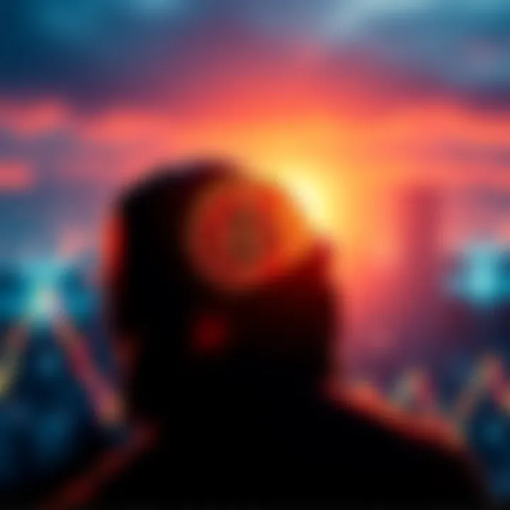 A graphic showing a person considering selling Bitcoin at a peak point, with arrows indicating investing into another cryptocurrency, $STRC.