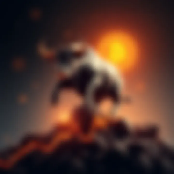 A bull symbolizing Bitcoin market gains as it rises above a graph showing upward trends after a short squeeze.