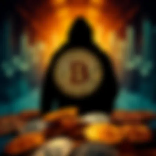 Silhouette of a person with Bitcoin coins in the background, representing the speculation around Shatoshi Nakamoto's status