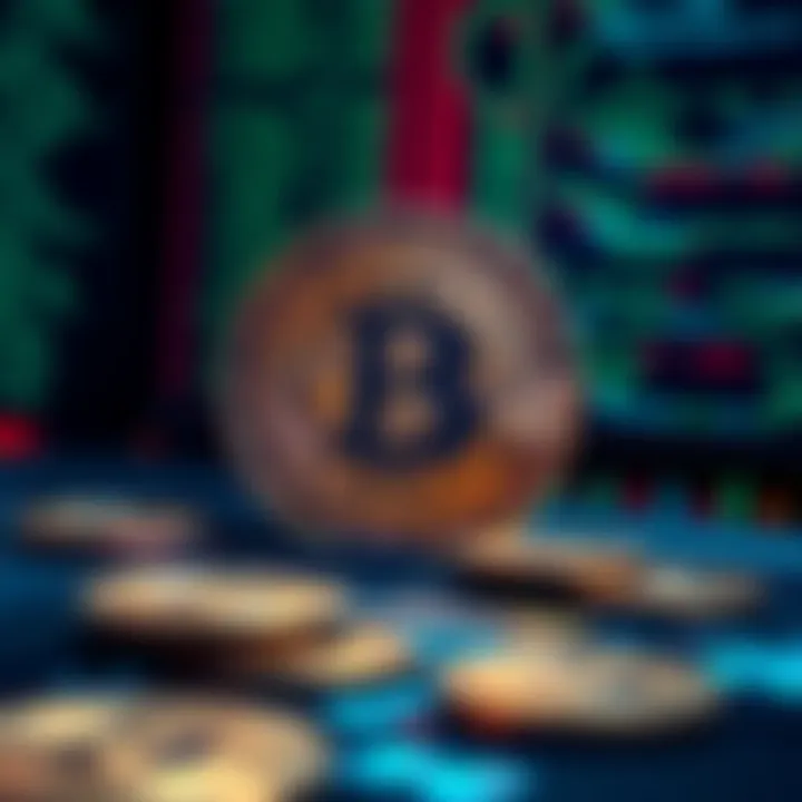 A visual representation of Bitcoin technology with digital coins and computer code in the background.