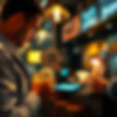 Bitcoin spending concept A person paying with Bitcoin at a cafe, highlighting commerce and transactions.