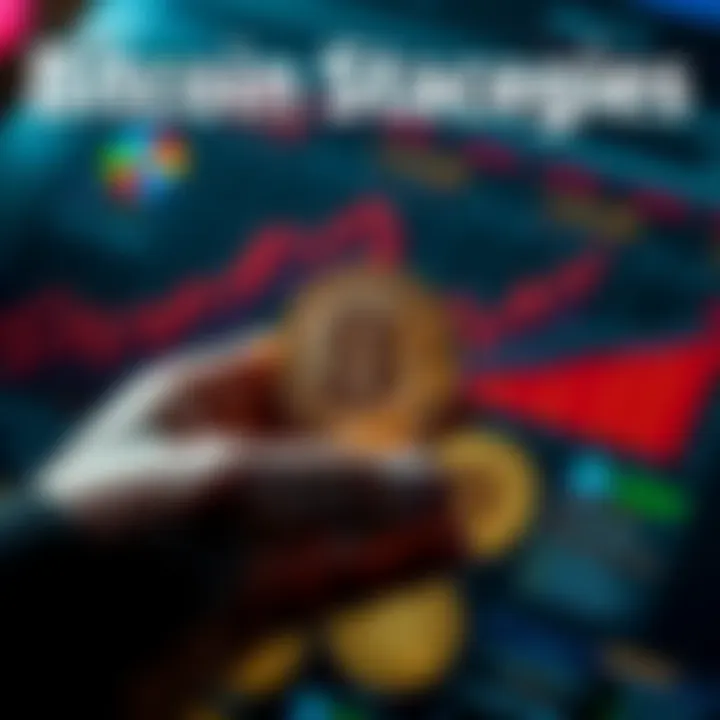 A person holds a Bitcoin coin, surrounded by charts showing growth and investment plans, with a goal of reaching full Bitcoin by 2036.