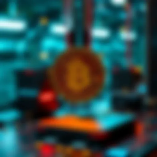 Visual representation of Bitcoin securing multiple systems through staking with a hardware wallet