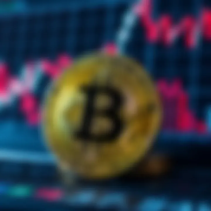 Bitcoin and Stock Market A representation of Bitcoin symbol with a declining stock market graph in the background.