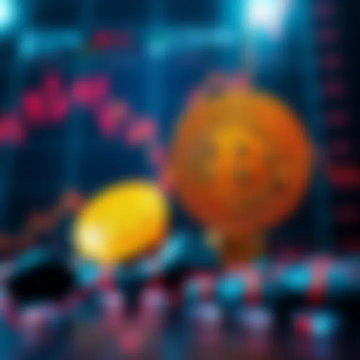 A graphic showing Bitcoin falling and stock prices rising, symbolizing investment decisions.