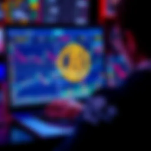 A person analyzing Bitcoin charts on a laptop with financial graphs on the screen.