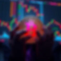 A digital representation of the Bitcoin symbol appearing faded and unstable against a backdrop of fluctuating market charts and sad expressions.