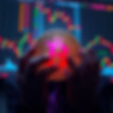 A digital representation of the Bitcoin symbol appearing faded and unstable against a backdrop of fluctuating market charts and sad expressions.
