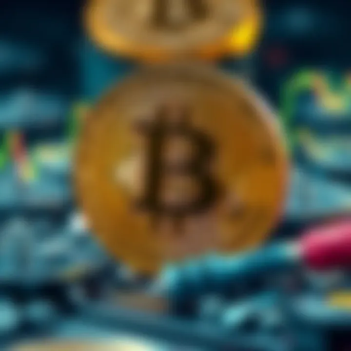 A visual representation of Bitcoin with diminishing supply, illustrating satoshis and market trends.