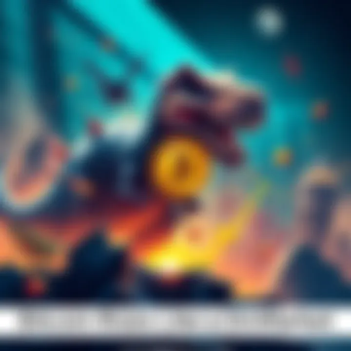 An artistic depiction of Bitcoin's rise, blending elements of dinosaur imagery with cryptocurrency motifs, symbolizing dominance and resurgence in the market.