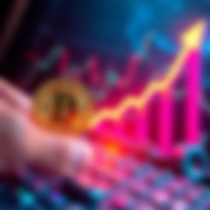 A graphic showing Bitcoin's price surge to $112,000, with upward arrows indicating growth and market momentum.