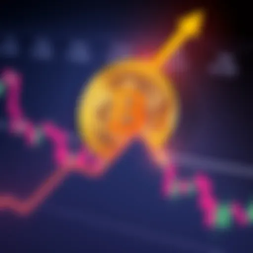 Bitcoin symbol with an upward arrow on a stock market graph after Trump's call with Xi