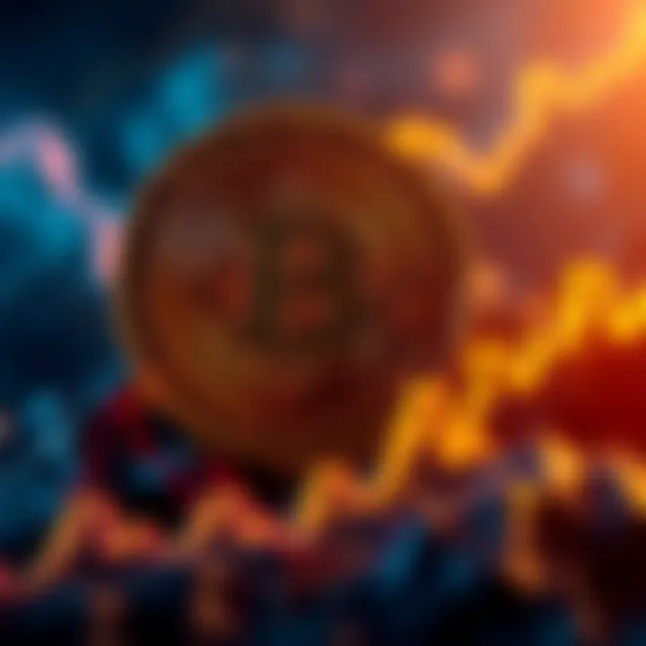 Bitcoin symbol rising with a graph showing upward movement, indicating a price increase to 75,000