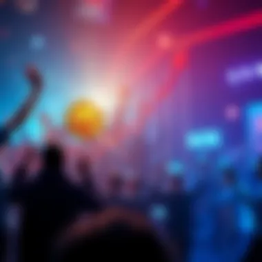 A graph showing Bitcoin's price climbing to an all-time high, with arrows indicating upward trends and excited investors in the background.