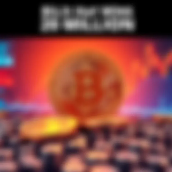 Bitcoin symbol with a backdrop of market graphs and a rising trend, indicating a bullish market