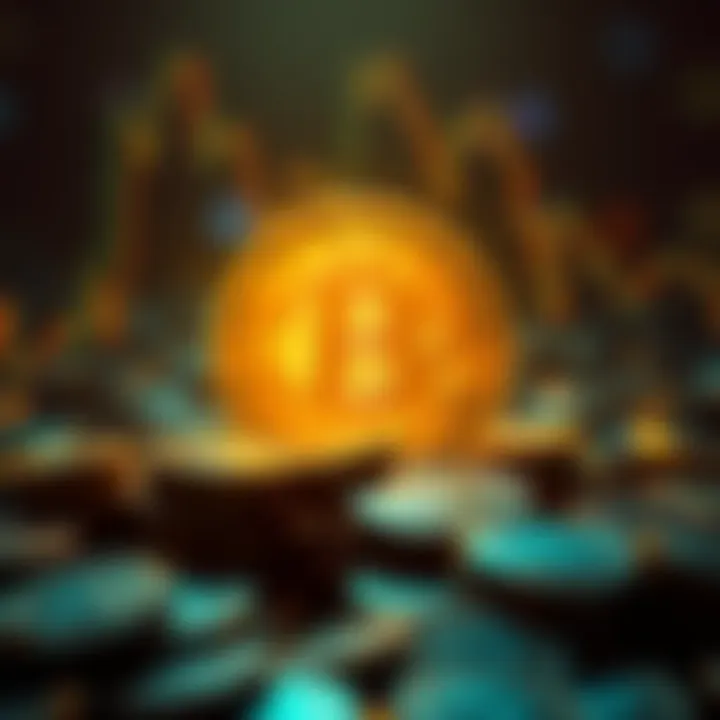 A glowing Bitcoin symbol surrounded by digital coins representing freedom and decentralization in finance