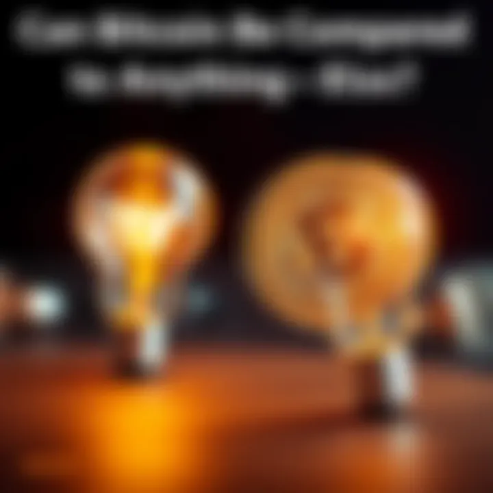 A Bitcoin symbol next to a glowing light bulb, representing innovation and financial transformation.