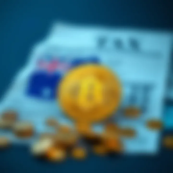 A Bitcoin coin with a tax document looming in the background, representing potential tax increases for crypto holders in Australia.